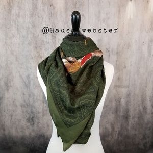 Olive green scarf with pheasants and duck
